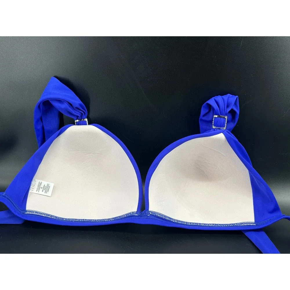 VENUS Royal Blue Halter Bikini Top 34G/36DDD Textured Silver Hardware
